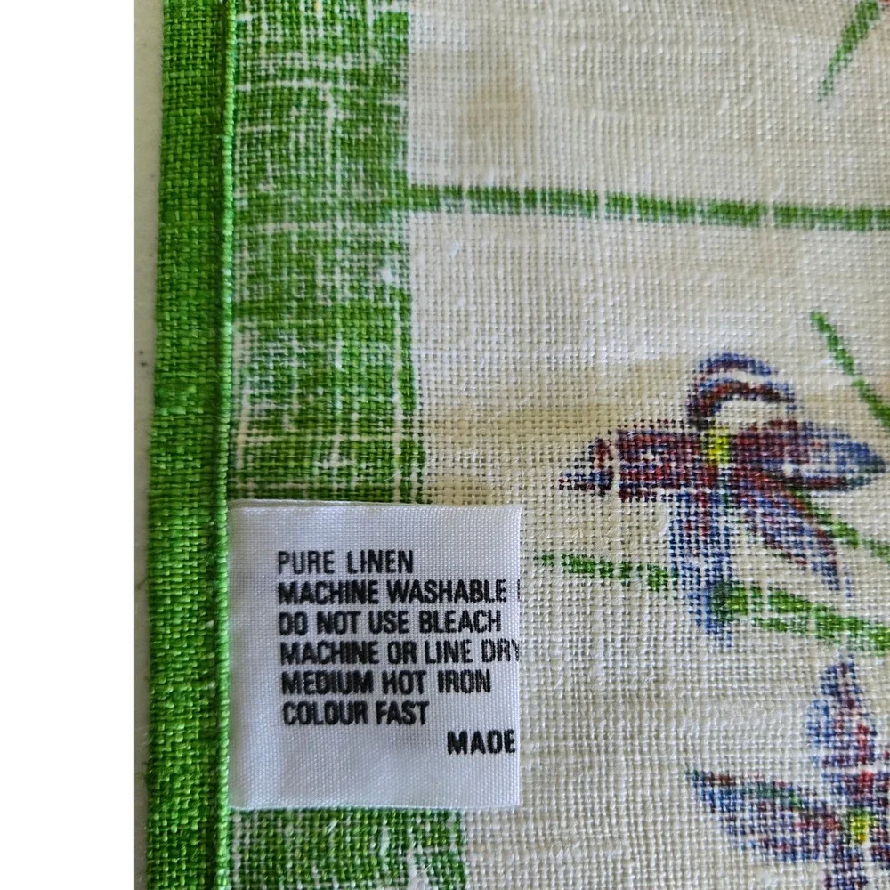 Vintage Neil Australian Wildflowers Pure Linen Tea Towel Green Floral 18x30